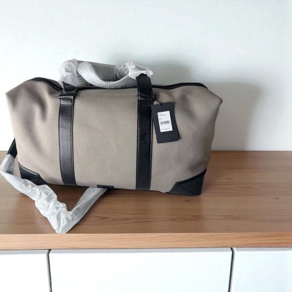 $475 NEW URI MINKOFF Waverley Weekender Taupe Black Bag Travel Canvas Leather - Picture 4 of 10